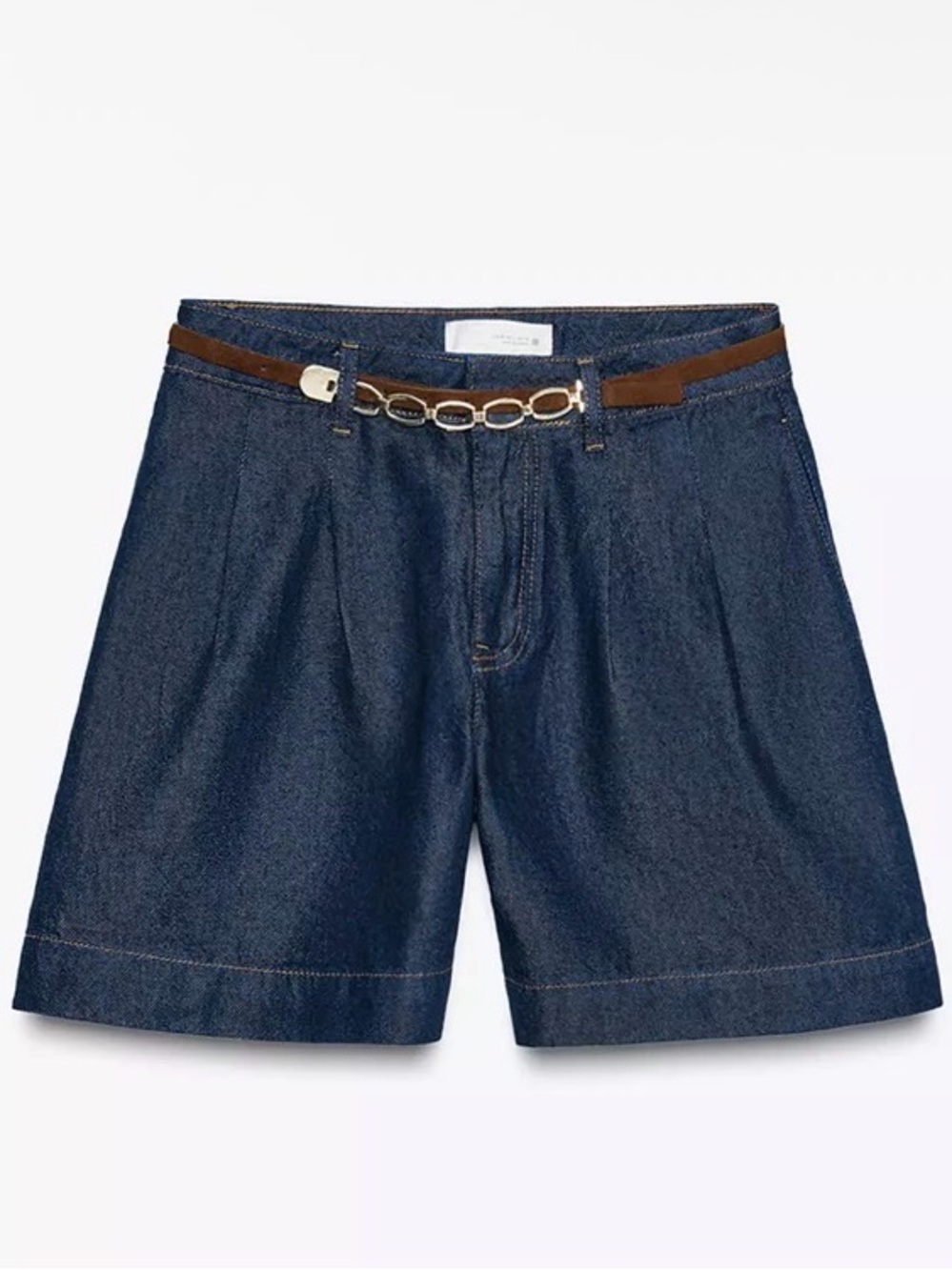 Zara Dark Blue Denim Pleated Women's Shorts